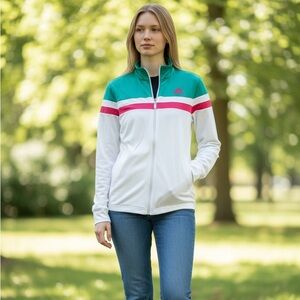 Adidas Women’s Track Jacket Green Pink White Zip Athletic Jacket Large